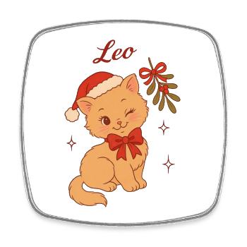 Weihnachtskätzchen Leo - Viereckiger Kühlschrankmagnet - Weiß - Vorne