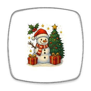 Weihnachtsschneemann mit Baum und Geschenken - Viereckiger Kühlschrankmagnet - Weiß - Vorne