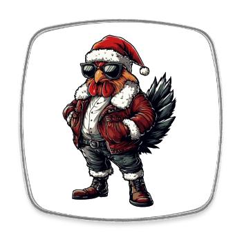 Coq, Noël Hiver - Magnet carré - blanc - Devant
