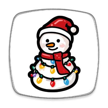 Schneemann mit Lichterkette und Schal - Viereckiger Kühlschrankmagnet - Weiß - Vorne