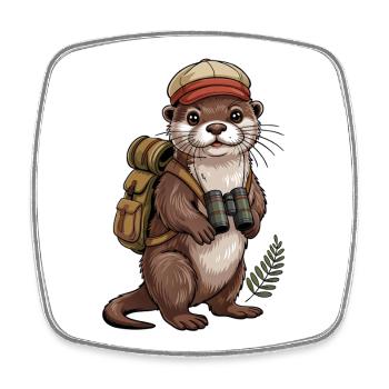 Loutre d’aventure avec jumelles - Magnet carré - blanc - Devant