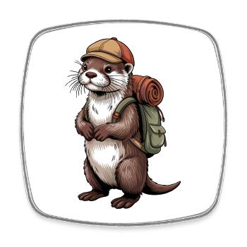 Otter Wanderer mit Rucksack - Viereckiger Kühlschrankmagnet - Weiß - Vorne