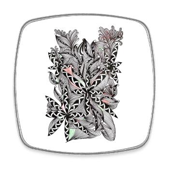Motif de feuilles noir et blanc avec des accents - Magnet carré - blanc - Devant