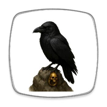 Corbeau sur roche et crâne doré - Magnet carré - blanc - Devant