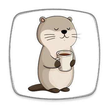 Cozy Otter Coffee Moment - Square fridge magnet - white - Front