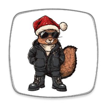 Écureuil Noël Hiver - Magnet carré - blanc - Devant