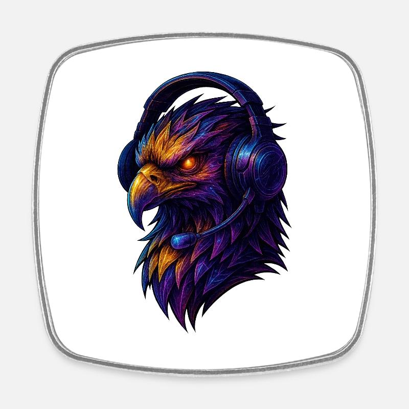 Neon eagle with headset - Square fridge magnet - white