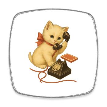 Style rétro de chaton au téléphone - Magnet carré - blanc - Devant