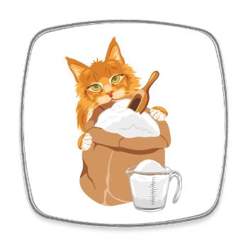 Ginger cat is peeking out from behind the bag - Square fridge magnet - white - Front