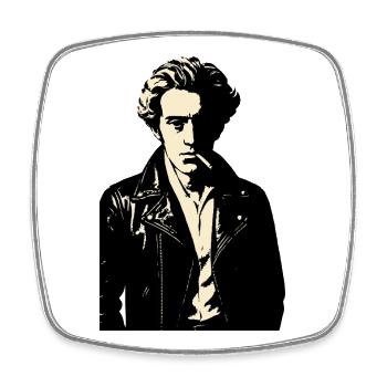 Soren Kierkegaard Rebellenporträt in Leder - Viereckiger Kühlschrankmagnet - Weiß - Vorne