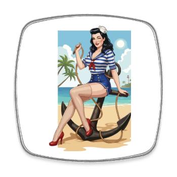 Beach sailor pinup - Square fridge magnet - white - Front