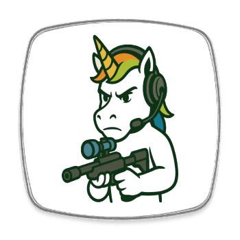 Mascotte joueur FPS licorne avec casque - Magnet carré - blanc - Devant