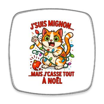 Electric Christmas Kitten and Garlands - Square fridge magnet - white - Front