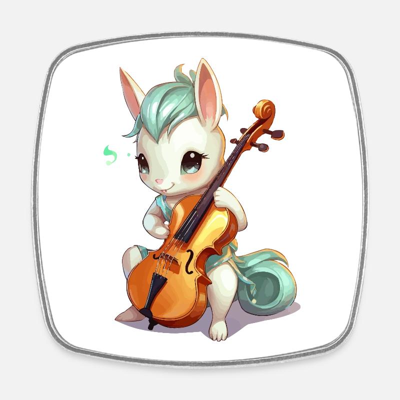 Cuddly bunny with cello - Square fridge magnet - white