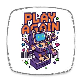 Play Again: Retro Katzen-Arcade - Viereckiger Kühlschrankmagnet - Weiß - Vorne