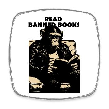 Read Banned Books Chimp - Square fridge magnet - white - Front