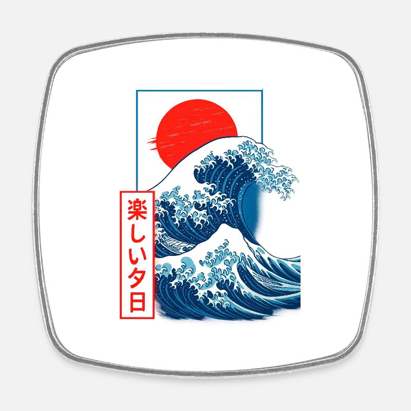 Japanese Wave Red Sun - Square fridge magnet - white
