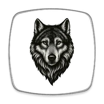 W Wolfskopf Linienkunst Schwarzweiß - Viereckiger Kühlschrankmagnet - Weiß - Vorne