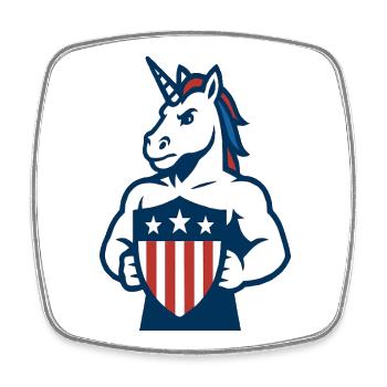 Patriotic Unicorn Guardian Mascot Shield Design - Square fridge magnet - white - Front