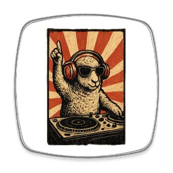 DJ Sheep with headphones - Square fridge magnet - white - Front