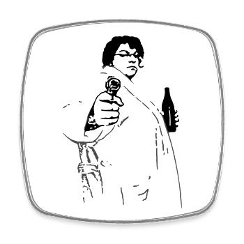 Obacht - Girl with Gun - Viereckiger Kühlschrankmagnet - Weiß - Vorne