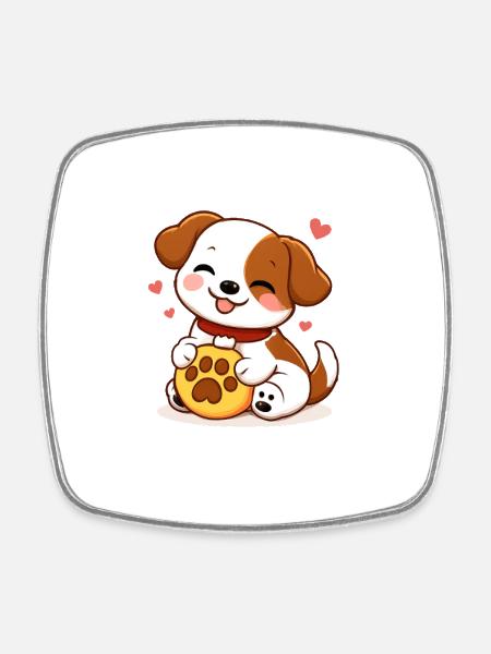 Cuddly puppy and heart paw - Square fridge magnet - white