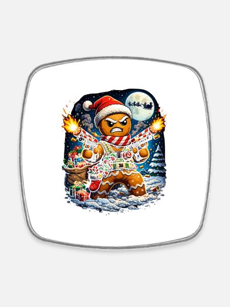 Knight Gingerbread in Christmas Fight - Square fridge magnet - white