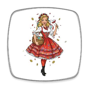 Traditional Poland Folklore Dress - Square fridge magnet - white - Front