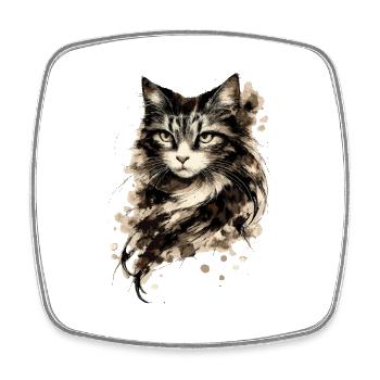 Wasserfarbenes Katzenporträt mit Tinten-Splash - Viereckiger Kühlschrankmagnet - Weiß - Vorne