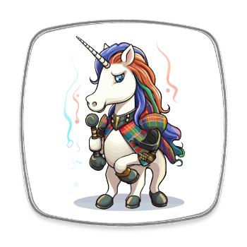 Einhorn mit Mikro auf bunter Plaid-Bühne - Viereckiger Kühlschrankmagnet - Weiß - Vorne