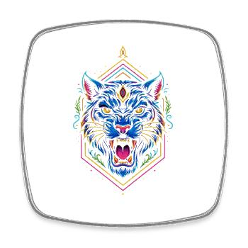 Neon Tiger Geometric Print - Square fridge magnet - white - Front