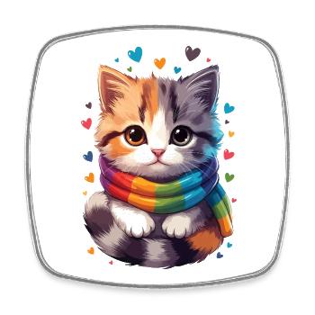 Chaton arc-en-ciel écharpe - Magnet carré - blanc - Devant