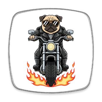 Cool Biker Pug Motorradflammen - Viereckiger Kühlschrankmagnet - Weiß - Vorne