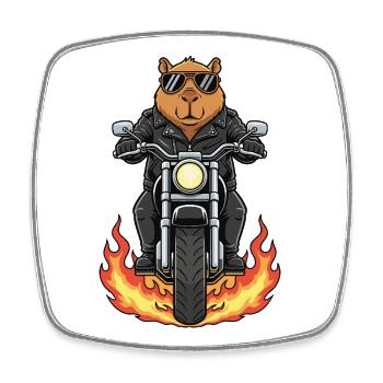 Motos moto Cool Biker Capybara Flammes - Magnet carré - blanc - Devant