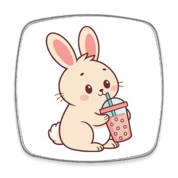Pastel Bubble Tea Bunny - Square fridge magnet - white - Front
