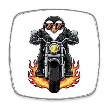 Cool Biker Penguin Motorcycle Flames - Magnet carré - blanc - Devant