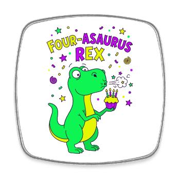 Four-asaurus Rex 4 Birthday - Square fridge magnet - white - Front