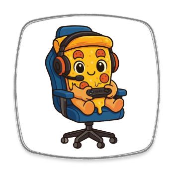 Gamer, manette pizza, manette alimentaire, amateur de pizza, - Magnet carré - blanc - Devant