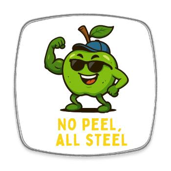 Power Apple Superhero: No Peel All Steel - Square fridge magnet - white - Front