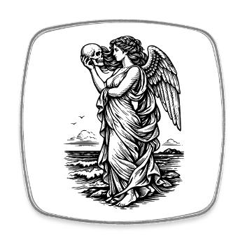 Greek goddess Aphrodite at the sea with the skul - Square fridge magnet - white - Front