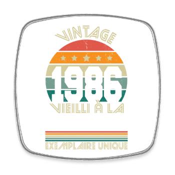 1986 – Vintage – Exemplaire unique - Magnet carré - blanc - Devant