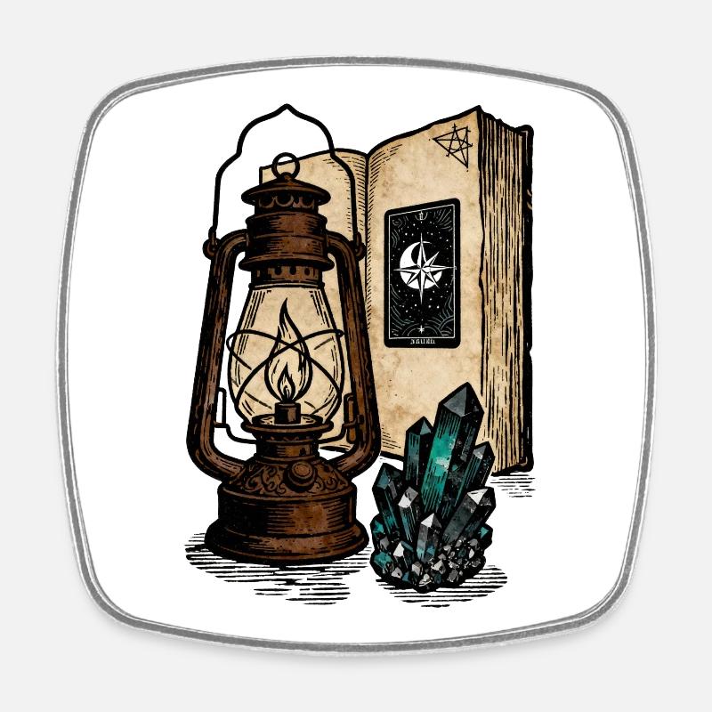 Lantern, Book and Crystals - Square fridge magnet - white