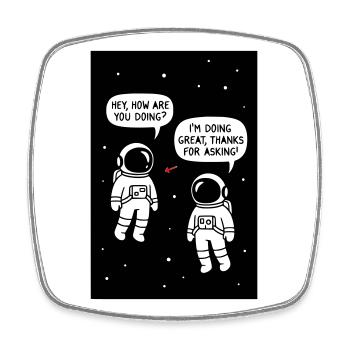 Astronauten unterhalten sich im Kosmos Cartoon - Viereckiger Kühlschrankmagnet - Weiß - Vorne