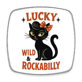 Rockabilly schwarze Katze glücklich wild Geschenk - Viereckiger Kühlschrankmagnet - Weiß - Vorne