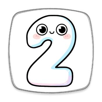 Number 2 Kawaii Pastel Smiling - Square fridge magnet - white - Front