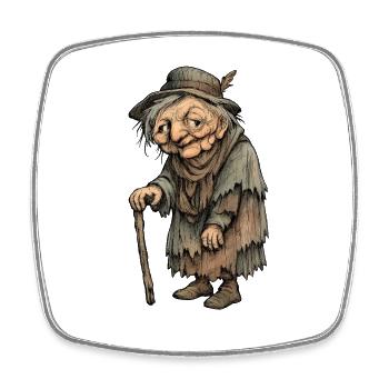 Walking Old Woman with Creaking Stick - Square fridge magnet - white - Front