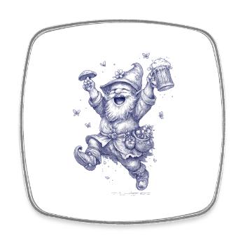 Gnome avec champignon et verre à bière - Magnet carré - blanc - Devant