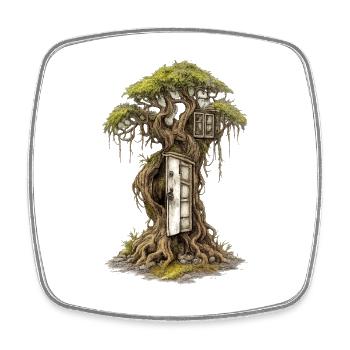 Baumhaus im Wald – Fantasie-Traum - Viereckiger Kühlschrankmagnet - Weiß - Vorne