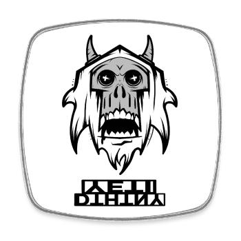 Black skull with hooded shadow - Square fridge magnet - white - Front