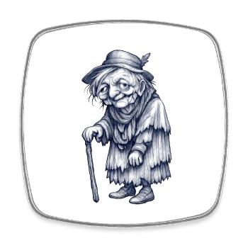 Vintager Greis mit Stock | Oma Hexe - Viereckiger Kühlschrankmagnet - Weiß - Vorne